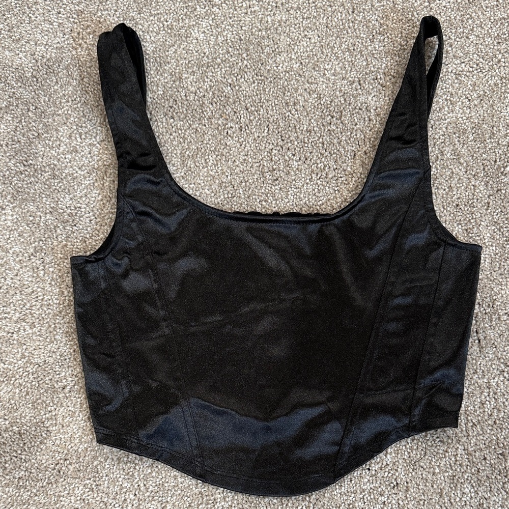 Black Satin Crop Tank Top